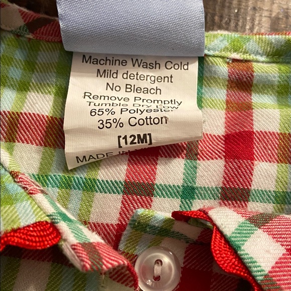 Three sisters smocked Plaid Kids Pajamas with Red and Green Accents 12 months - Picture 4 of 9